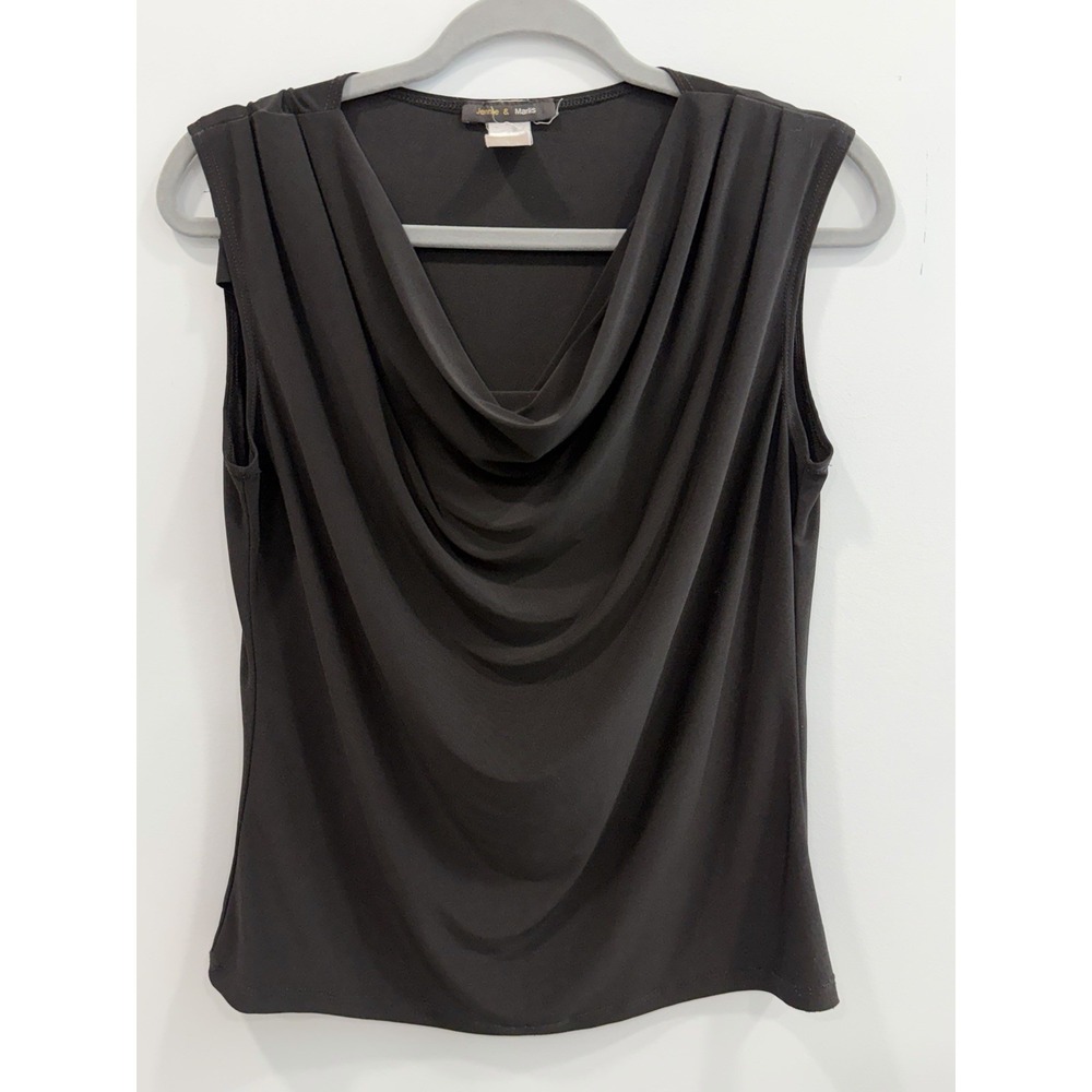 Jennie & Marlis Black Cowl Neck Sleeveless Stretch Knit Top Large